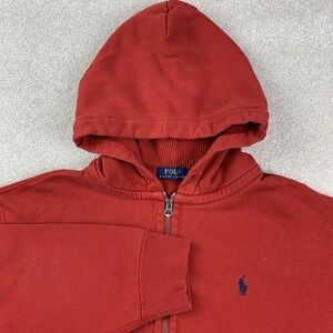 Polo Ralph Lauren Hoodie Mens XL Red Full Zip Pony Cotton Pullover Waffle Hood